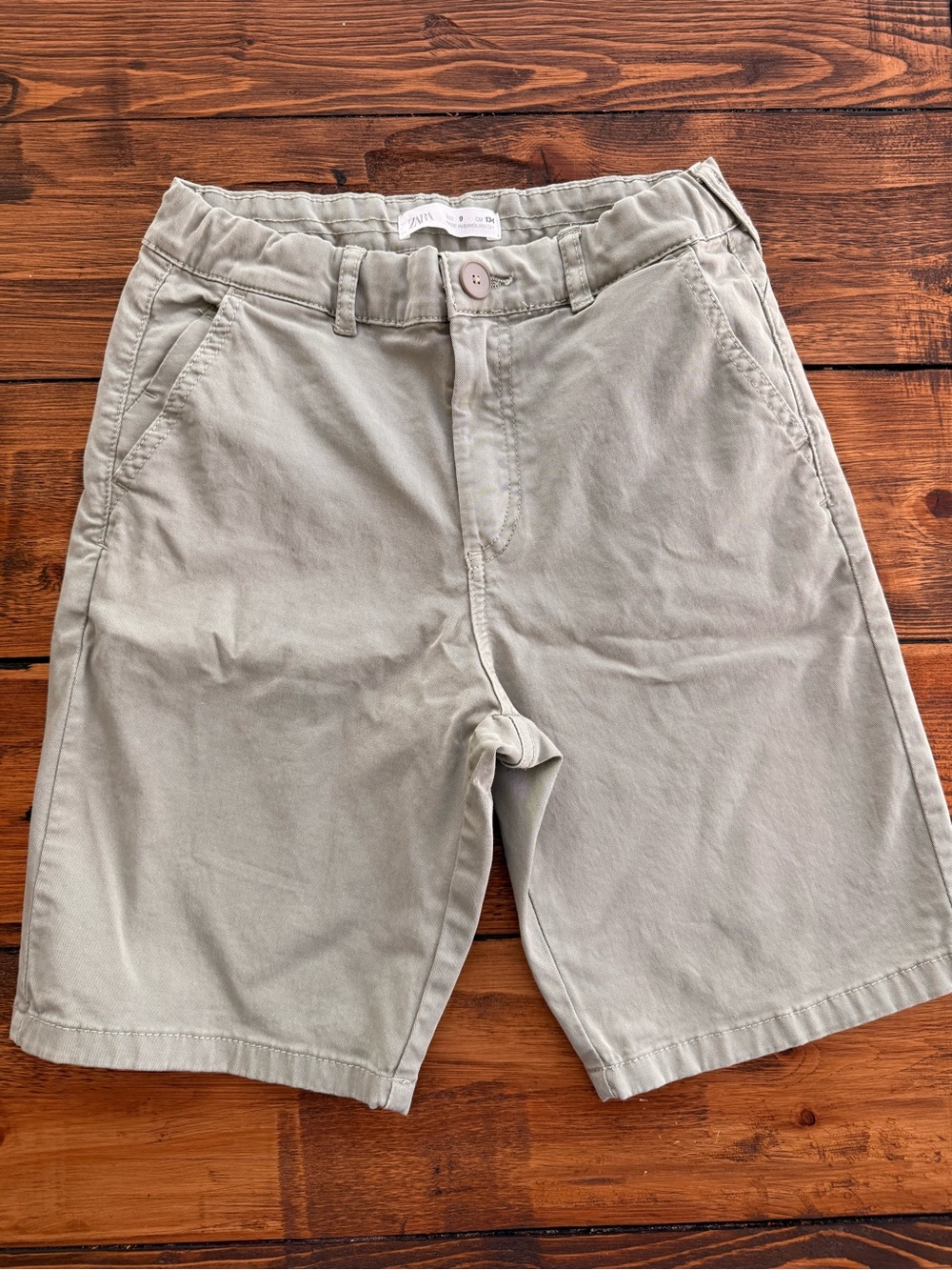 Zara boys Light Olive Flat Front Shorts